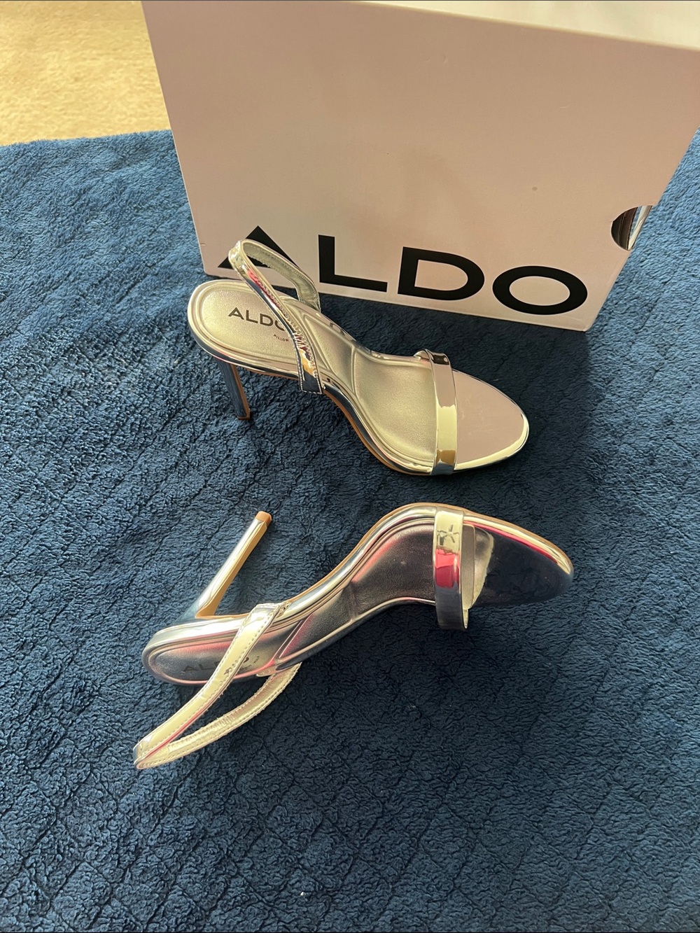 ALDO Silver Metallic Stiletto Slingback Heels